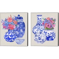 Framed 'Delft Blue Vases 2 Piece Canvas Print Set' border=