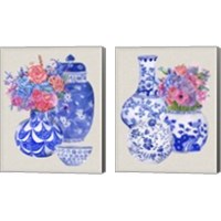 Framed 'Delft Blue Vases 2 Piece Canvas Print Set' border=