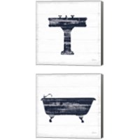 Framed Shiplap Bath Navy 2 Piece Canvas Print Set