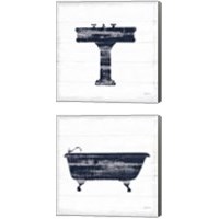 Framed 'Shiplap Bath Navy 2 Piece Canvas Print Set' border=