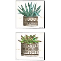 Framed 'Cactus Mud Cloth Vase 2 Piece Canvas Print Set' border=