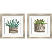 Framed 'Cactus Mud Cloth Vase 2 Piece Framed Art Print Set' border=