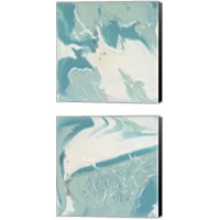 Framed 'Marbled Aqua 2 Piece Canvas Print Set' border=