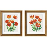 Framed 'Red Tulips in Bloom 2 Piece Framed Art Print Set' border=