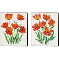 Framed 'Red Tulips in Bloom 2 Piece Canvas Print Set' border=