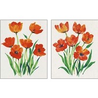 Framed 'Red Tulips in Bloom 2 Piece Art Print Set' border=