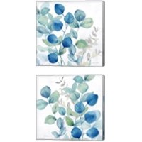 Framed 'Eucalyptus Leaves Navy 2 Piece Canvas Print Set' border=