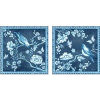 Framed 'Chinoiserie Tile Blue 2 Piece Art Print Set' border=