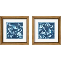 Framed 'Chinoiserie Tile Blue 2 Piece Framed Art Print Set' border=