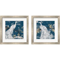Framed White Peacock on Indigo 2 Piece Framed Art Print Set