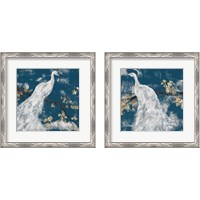 Framed 'White Peacock on Indigo 2 Piece Framed Art Print Set' border=