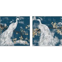 Framed White Peacock on Indigo 2 Piece Art Print Set