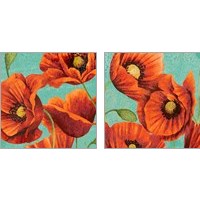 Framed 'Red Poppies on Teal 2 Piece Art Print Set' border=