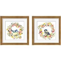 Framed 'Springtime Wreath & Bird 2 Piece Framed Art Print Set' border=