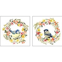 Framed Springtime Wreath & Bird 2 Piece Art Print Set