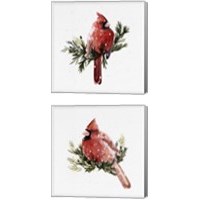 Framed 'Cardinal with Snow 2 Piece Canvas Print Set' border=