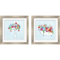 Framed Floral Bathroom Light Blue 2 Piece Framed Art Print Set