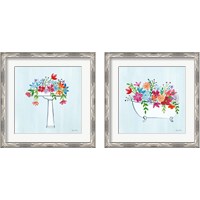 Framed Floral Bathroom Light Blue 2 Piece Framed Art Print Set