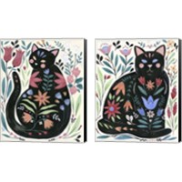 Framed 'Folksy Feline 2 Piece Canvas Print Set' border=