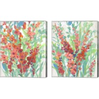 Framed 'Tropical Summer Blooms 2 Piece Canvas Print Set' border=
