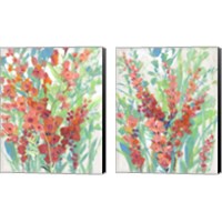 Framed 'Tropical Summer Blooms 2 Piece Canvas Print Set' border=