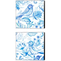 Framed 'Birds in Blue 2 Piece Canvas Print Set' border=