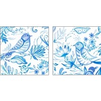 Framed Birds in Blue 2 Piece Art Print Set