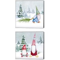 Framed 'Gnomes on Winter Holiday 2 Piece Canvas Print Set' border=