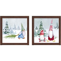 Framed 'Gnomes on Winter Holiday 2 Piece Framed Art Print Set' border=