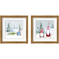 Framed 'Gnomes on Winter Holiday 2 Piece Framed Art Print Set' border=