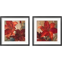 Framed 'Crimson Fleurish 2 Piece Framed Art Print Set' border=
