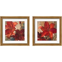 Framed 'Crimson Fleurish 2 Piece Framed Art Print Set' border=