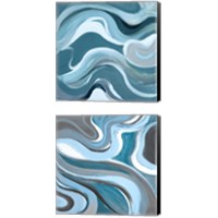 Framed 'Curvilinear Blue 2 Piece Canvas Print Set' border=