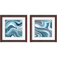 Framed 'Curvilinear Blue 2 Piece Framed Art Print Set' border=