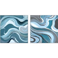 Framed Curvilinear Blue 2 Piece Art Print Set