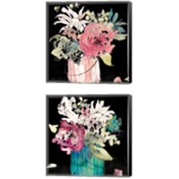Framed 'Flower Burst on Black 2 Piece Canvas Print Set' border=