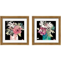 Framed 'Flower Burst on Black 2 Piece Framed Art Print Set' border=