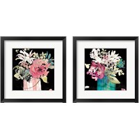 Framed 'Flower Burst on Black 2 Piece Framed Art Print Set' border=