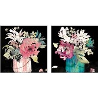 Framed 'Flower Burst on Black 2 Piece Art Print Set' border=