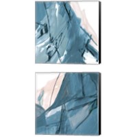 Framed Blue on White Abstract 2 Piece Canvas Print Set