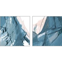 Framed Blue on White Abstract 2 Piece Art Print Set