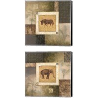 Framed 'Elephant & Zebra Woodcut 2 Piece Canvas Print Set' border=