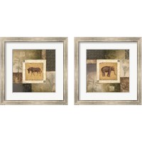 Framed Elephant & Zebra Woodcut 2 Piece Framed Art Print Set