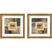 Framed 'Elephant & Zebra Woodcut 2 Piece Framed Art Print Set' border=