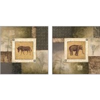 Framed 'Elephant & Zebra Woodcut 2 Piece Art Print Set' border=