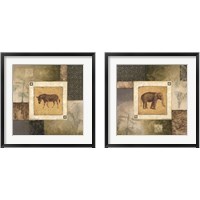 Framed Elephant & Zebra Woodcut 2 Piece Framed Art Print Set