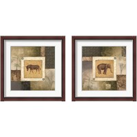 Framed 'Elephant & Zebra Woodcut 2 Piece Framed Art Print Set' border=