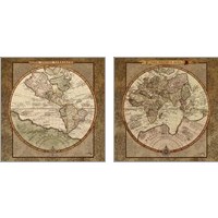 Framed Damask World Map 2 Piece Art Print Set