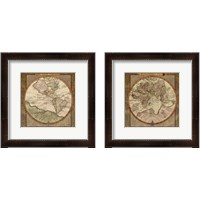 Framed Damask World Map 2 Piece Framed Art Print Set