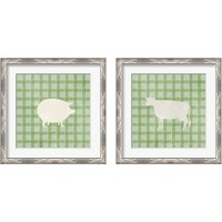 Framed 'Farm Animal on Plaid 2 Piece Framed Art Print Set' border=